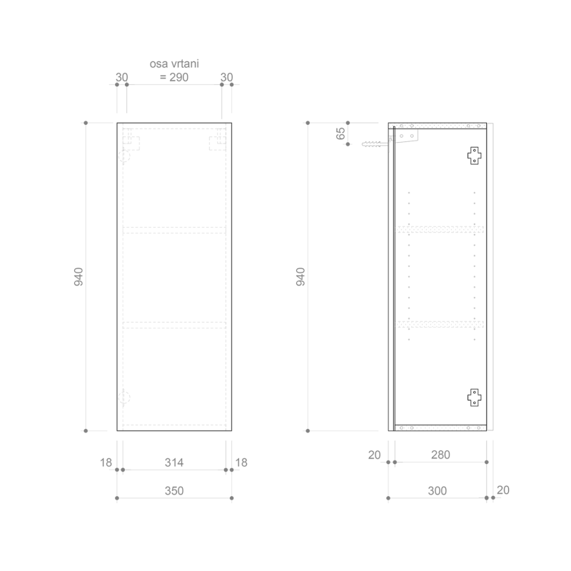 ESPACE skříňka 35x94x32cm, 1x dvířka, levá/pravá, borovice rustik ESC530-1616