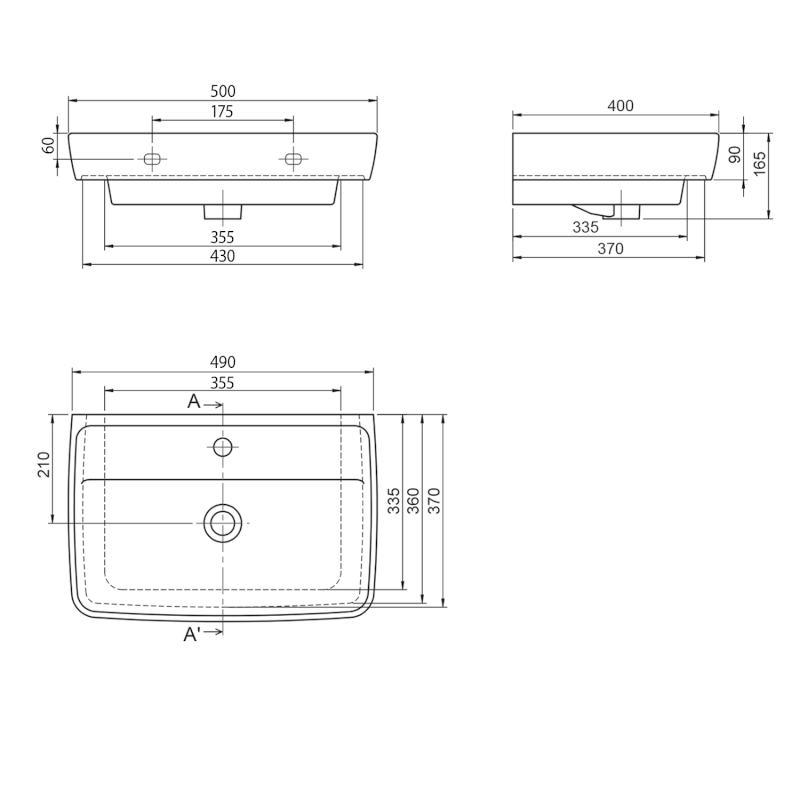 DURU keramické umyvadlo 50x40cm, bílá TU0350