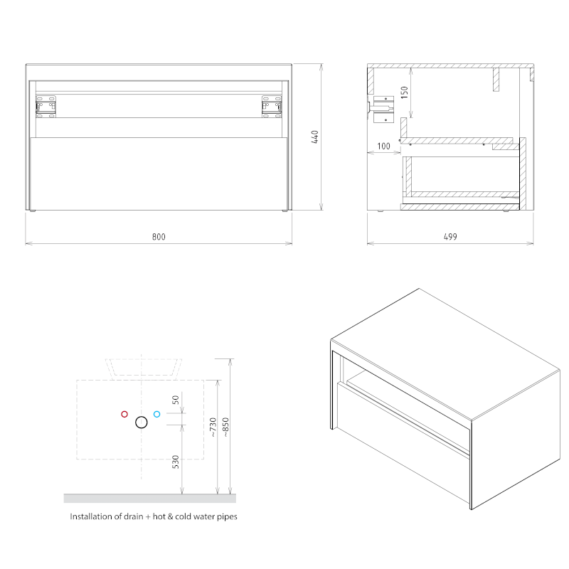VIERA umyvadlová skříňka 80x44x50cm, bílá mat/dub Alabama VA080-2222