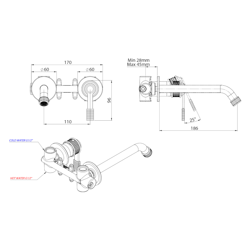VERSI podomítková umyvadlová baterie, chrom RV018