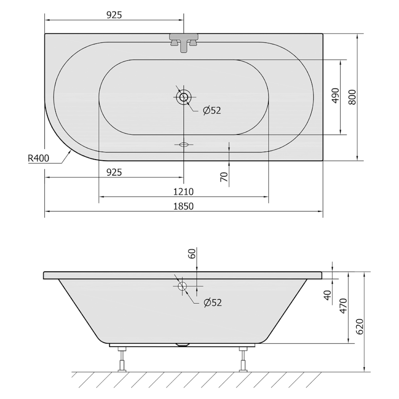 VIVA R asymetrická vana 185x80x47cm, bílá 72129