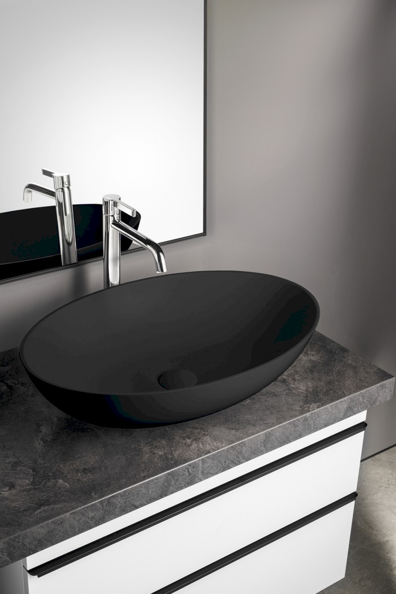 BANERA OVAL umyvadlo na desku, litý mramor, 60x40cm, antracit mat 14397.51