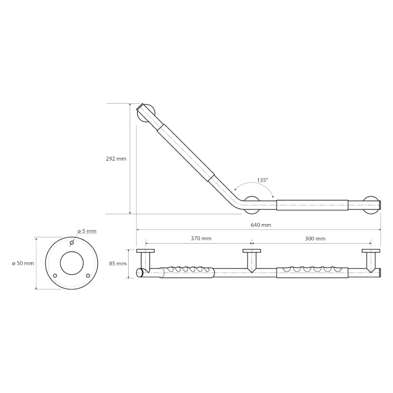Madlo lomené 135° s protiskluzem LEVÉ, nerez lesk XR507