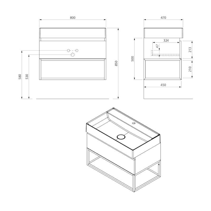 SKARA umyvadlová skříňka 80x50x45cm, černá mat/dub alabama CG008-2222