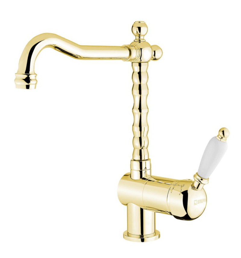 KIRKÉ WHITE stojánková dřezová baterie, bílá páčka, zlato KI14BZ