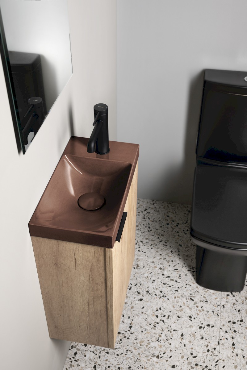 AGOS betonové umývátko 40x22cm, levé/pravé, tmavě hnědá pololesk AS40015