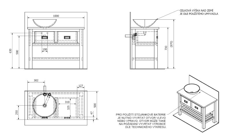 BRAND umyvadlová skříňka 100x73x50cm, mořený smrk BA101S