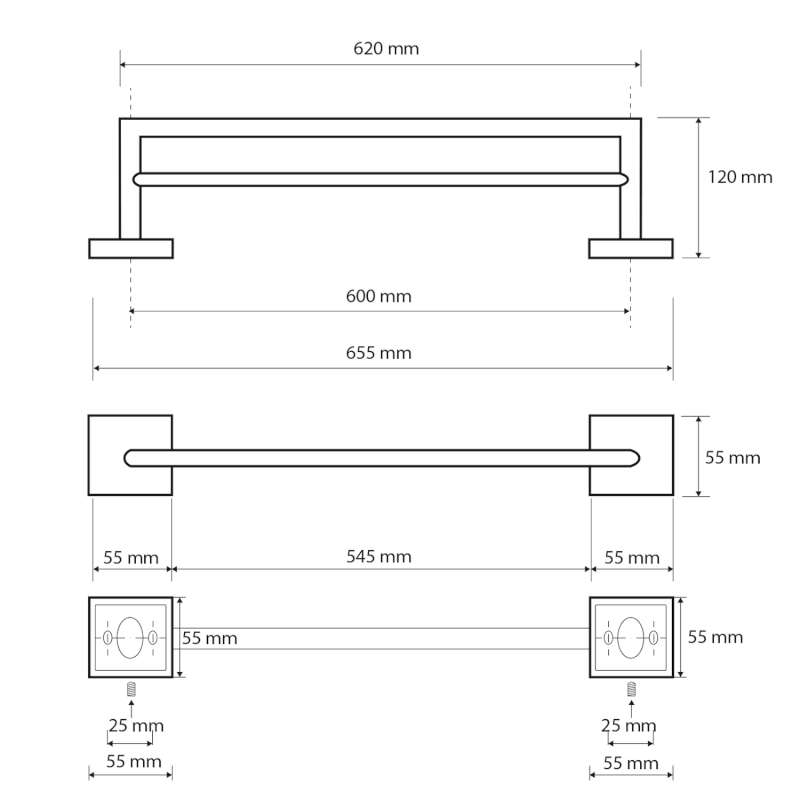 X-SQUARE dvojitý držák ručníků 650mm, chrom XQ404