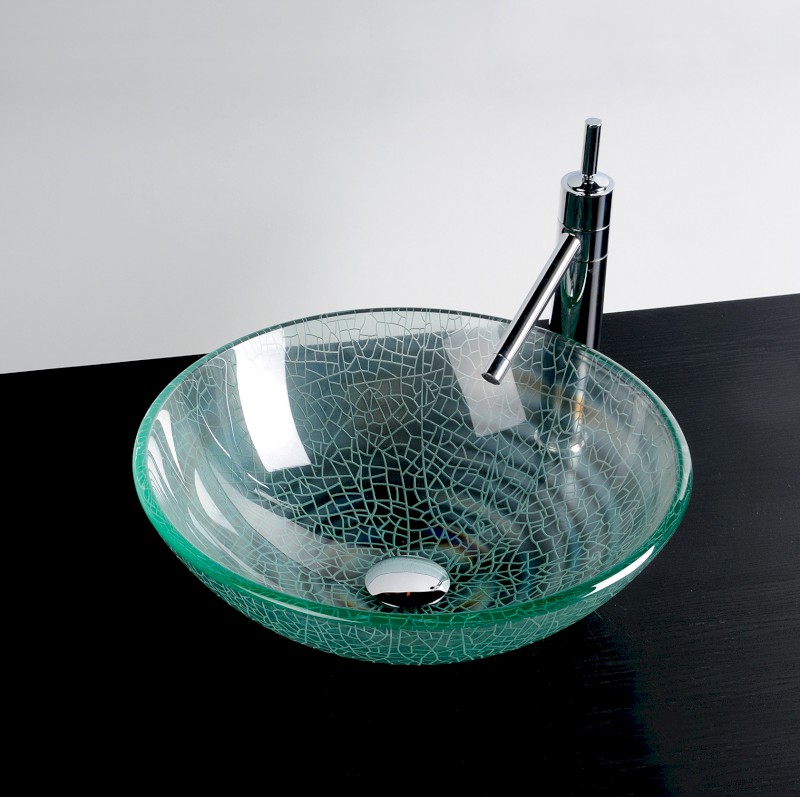 ICE skleněné umyvadlo na desku Ø 42cm, čirá s pískováním 2501-04