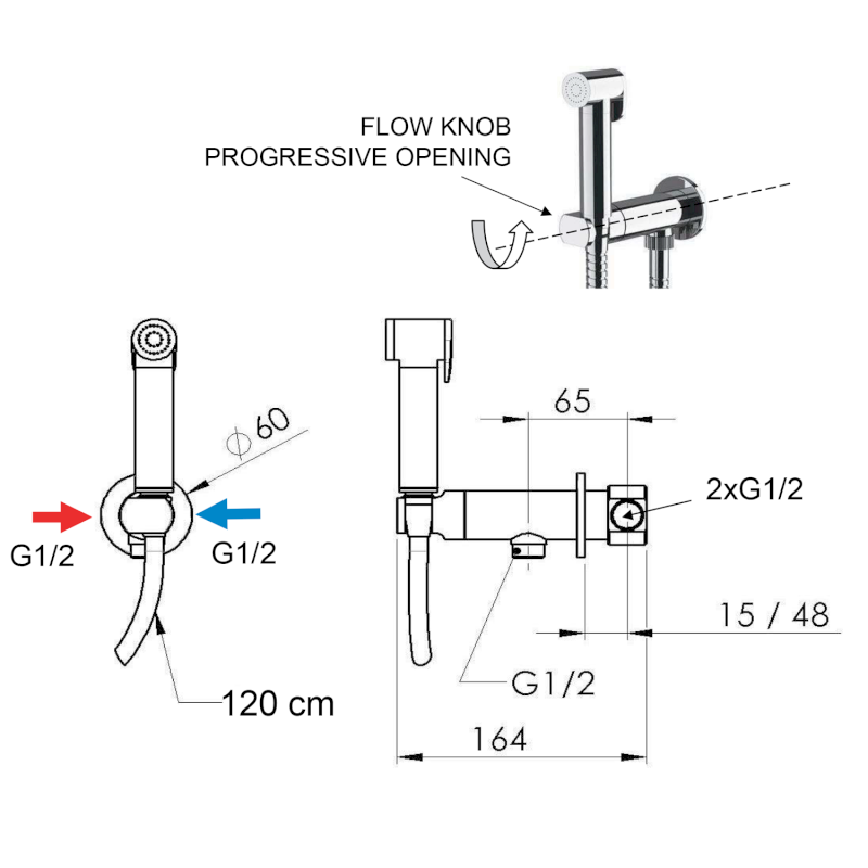 Podomítková bidetová baterie se Stop sprškou, kulatá, progresivní kartuše, bílá mat DB714