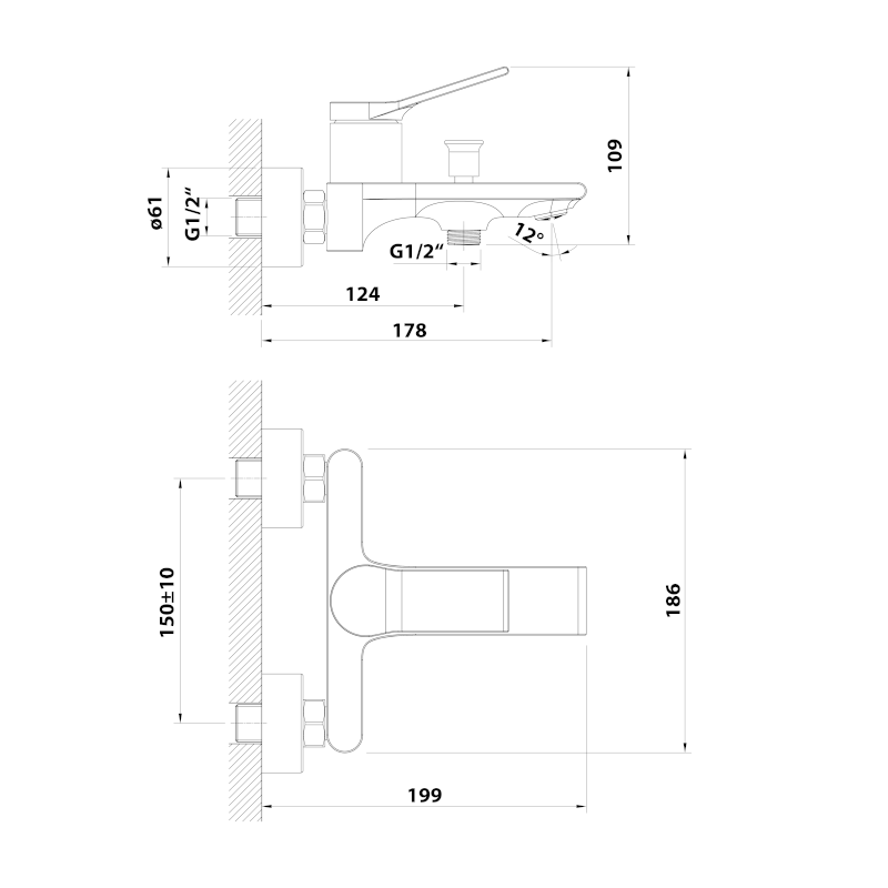 BOLERO nástěnná vanová baterie, chrom BC010