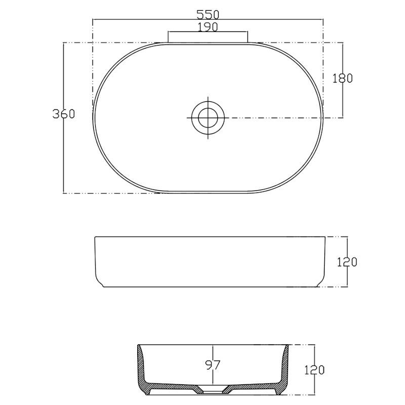 INFINITY OVAL keramické umyvadlo na desku, 55x36cm, terracotta 10NF65055-2U