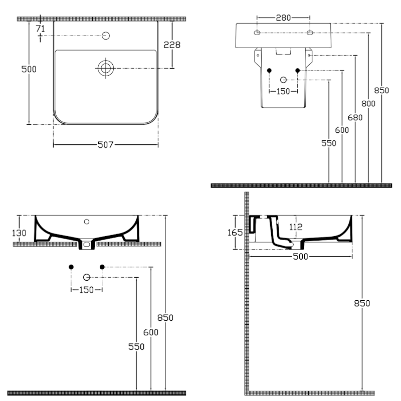 SOTT AQUA keramické umyvadlo závěsné/na desku, 51x50cm, bílá 10SQ51051