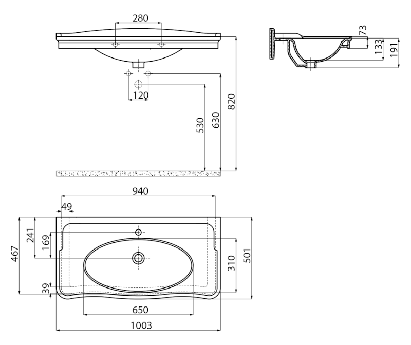 ANTIK keramické umyvadlo 100x50cm, bílá AN100
