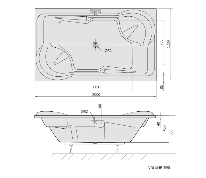 DUO obdélníková vana 200x120x45cm, bílá 16111