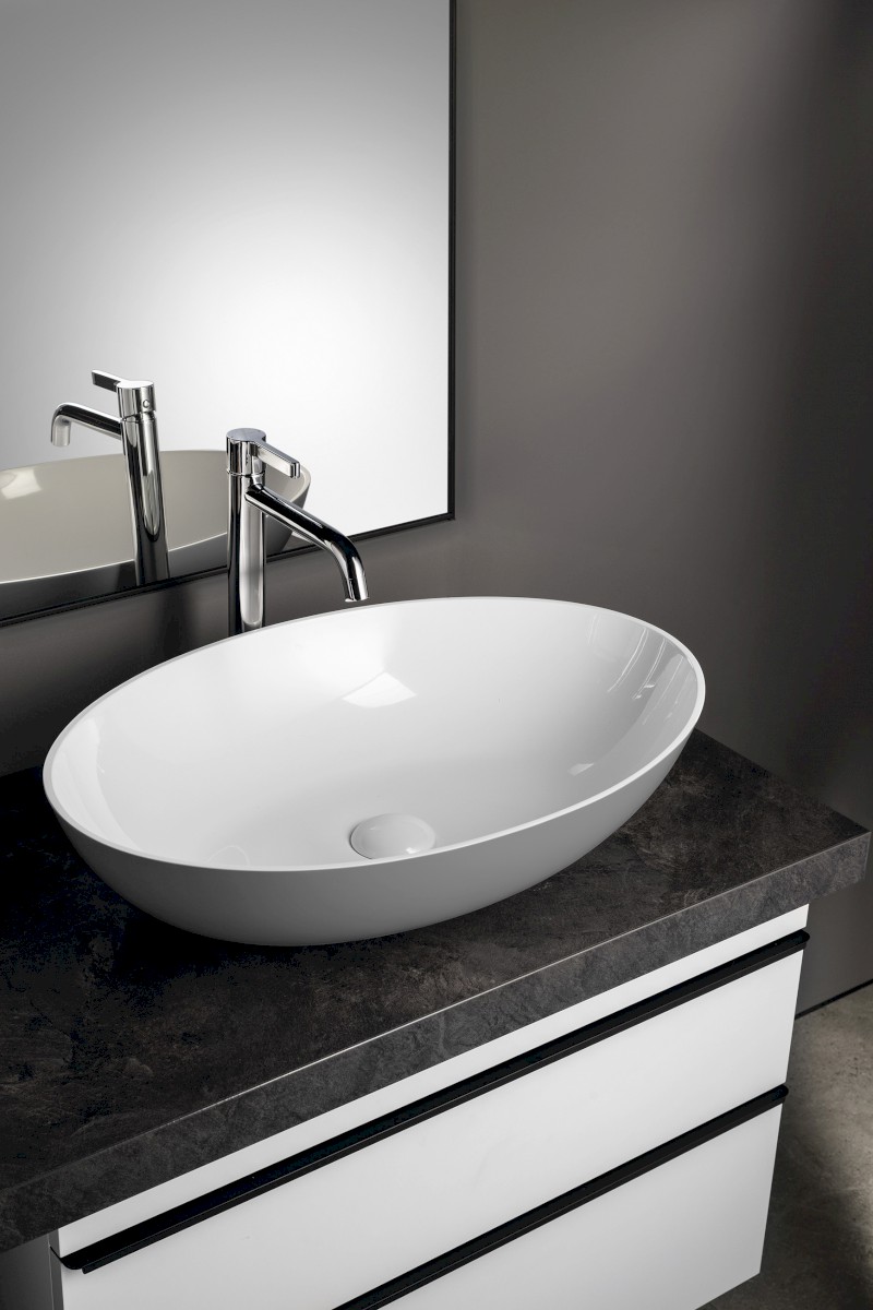 BANERA OVAL umyvadlo na desku, litý mramor, 60x40cm, bílá/šedá mat 14397.32