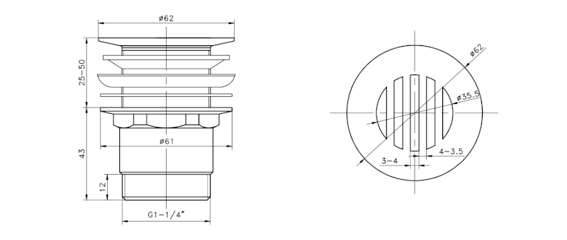 Umyvadlová výpust 5/4“, neuzavíratelná, design zátka, 25-50mm, chrom CV2009