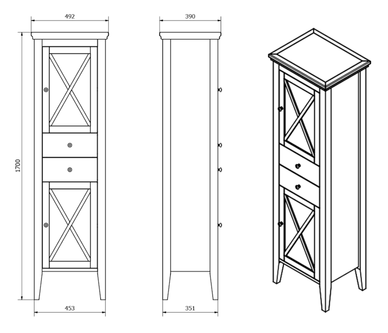 CROSS skříňka vysoká 49x170x39cm, levá, starobílá CR214