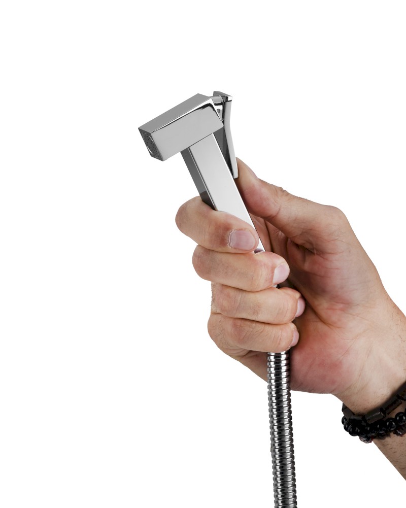 Podomítková bidetová baterie se Stop sprškou, hadice 1,2m, hranatá, chrom SK301