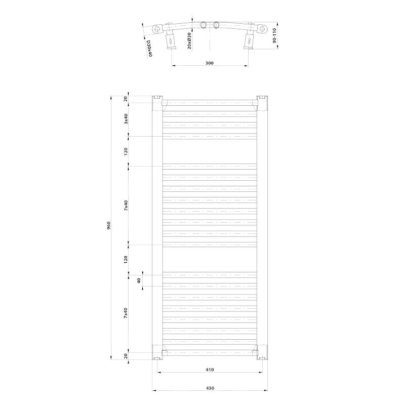 ORBIT otopné těleso s bočním připojením 450x960 mm, bílá ILO94T