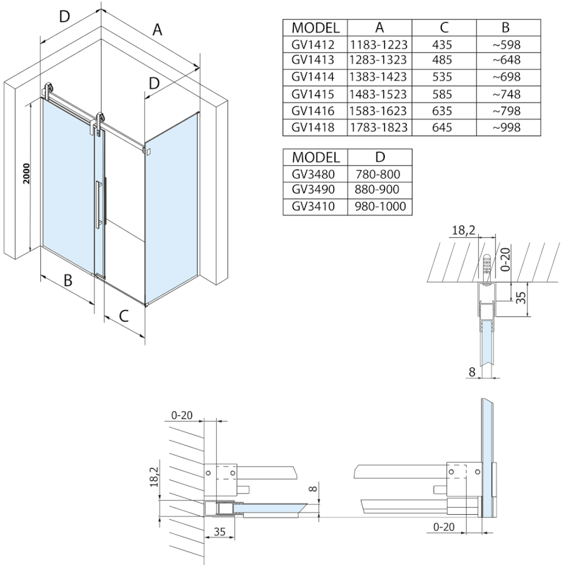 VOLCANO BLACK boční stěna 800 mm, čiré sklo GV3480