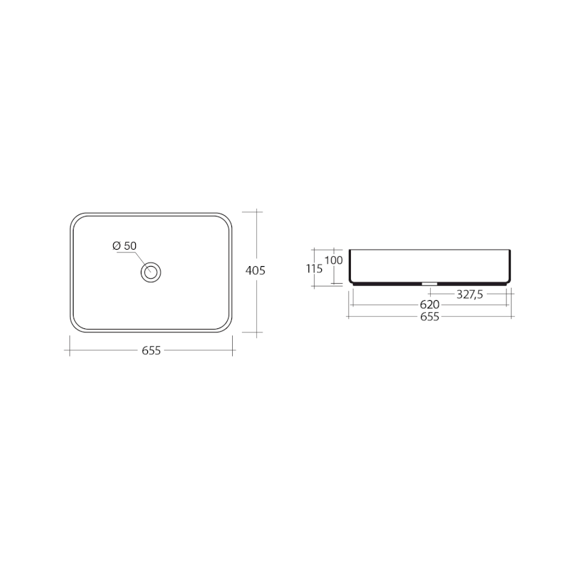 BLADE keramické umyvadlo na desku, 65x40cm, bílá WH051