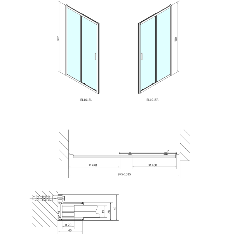 EASY sprchové dveře 1000mm, čiré sklo EL1015