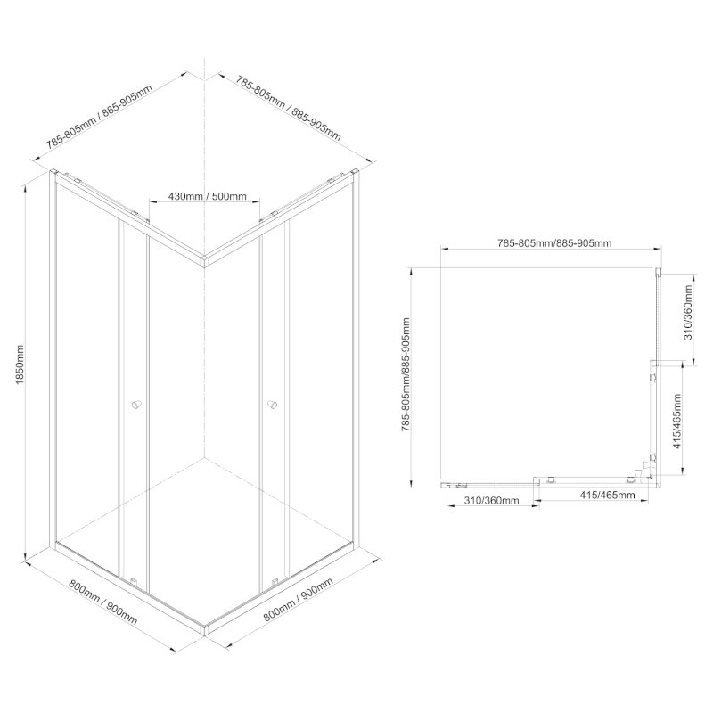 AGGA BLACK čtvercová sprchová zástěna 900x900mm, čiré sklo BLF909