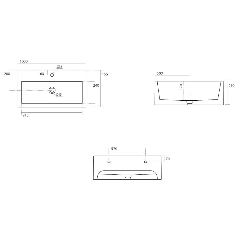 KANAAL keramické umyvadlo 100x40cm, bílá 574301