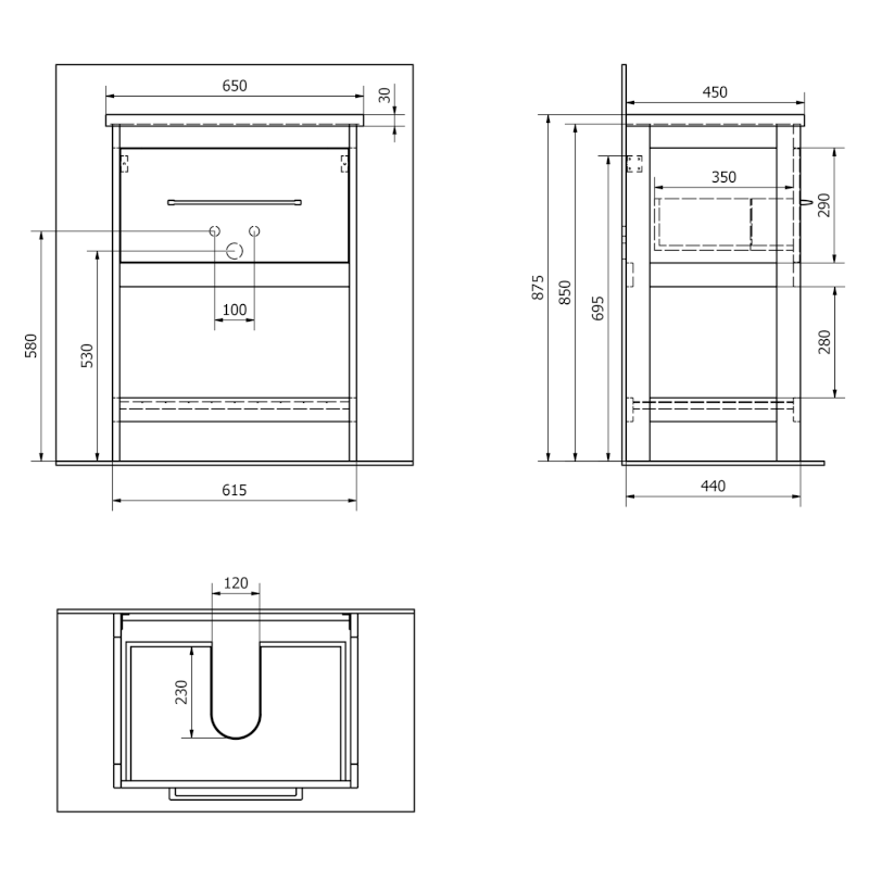 ETIDE umyvadlová skříňka 61,5x85x44 cm, bílá mat ET615