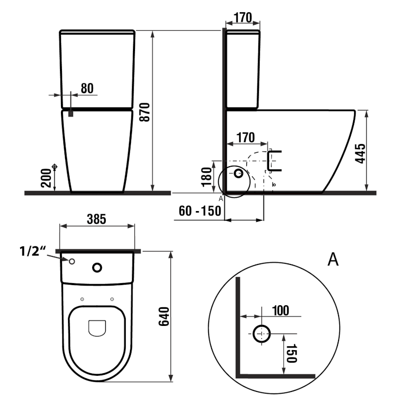 TURKU WC kombi, zvýšený sedák, Rimless, spodní/zadní odpad, bílá PC104WR