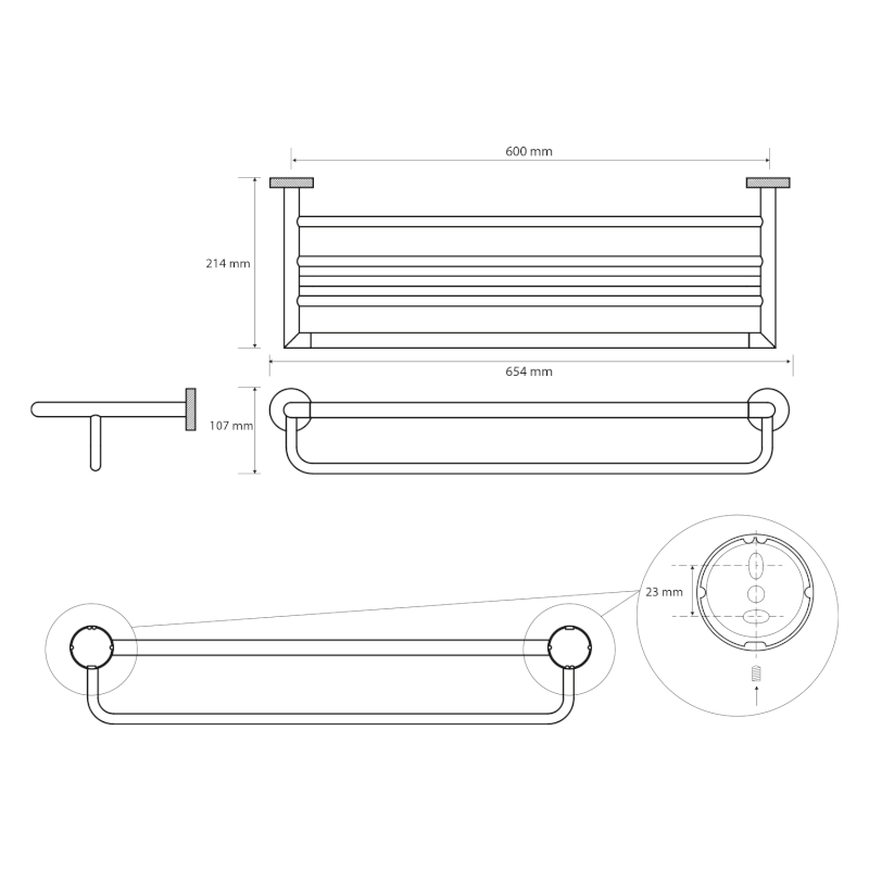 LARISSA polička na ručníky s hrazdou 600mm, chrom WS029