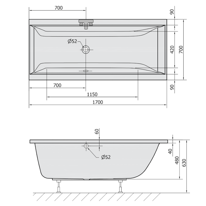 CLEO obdélníková vana 170x70x48cm, černá mat 74611.21