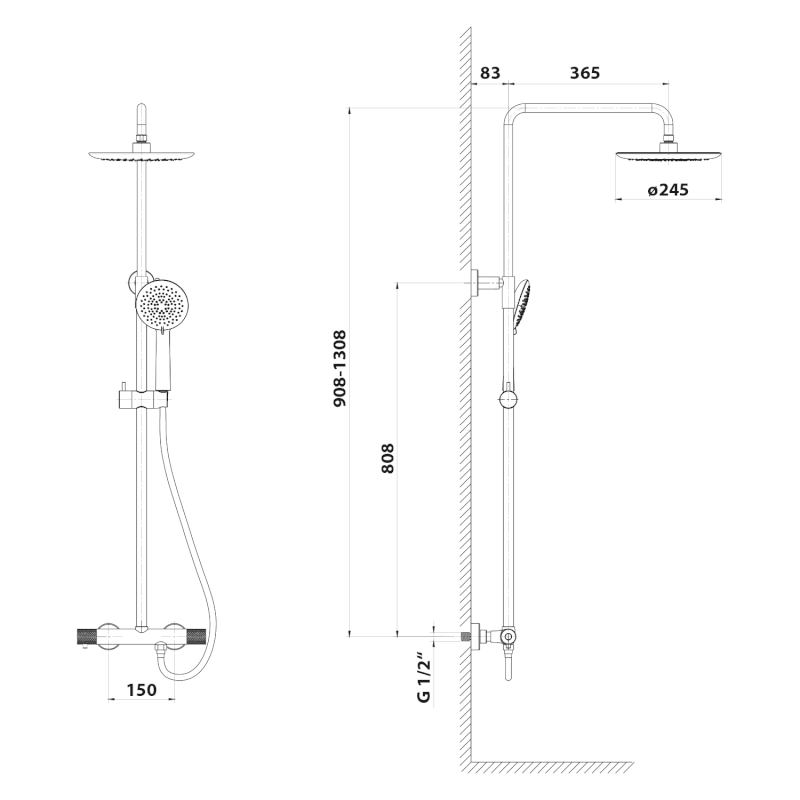 SOLARIS sprchový sloup s termostatickou baterií, černá mat WD139B