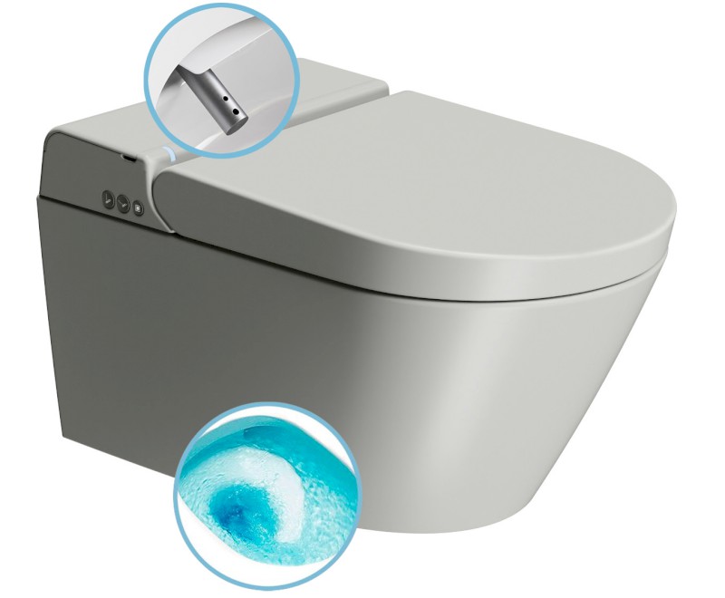 WCLEAN závěsné WC Swirlflush s integrovaným elektronickým bidetem, cenere dual-mat 7418K17