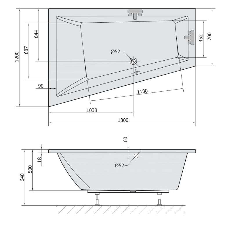 TRIANGL L SLIM asymetrická vana 180x120x50cm, bílá 19611S