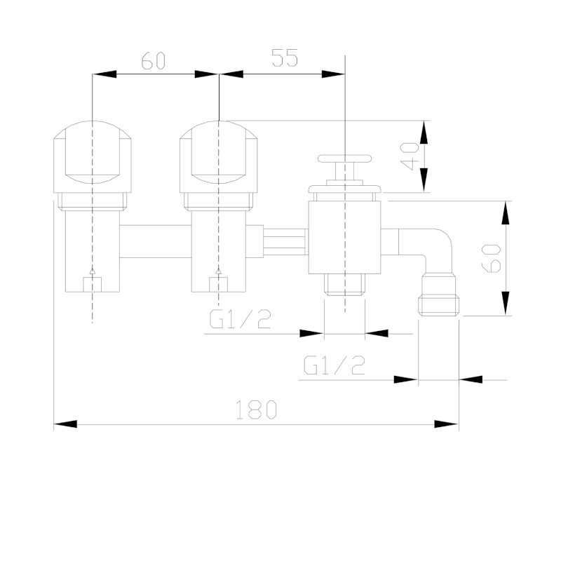 Tříprvková baterie na okraj vany, chrom TG2RDTML