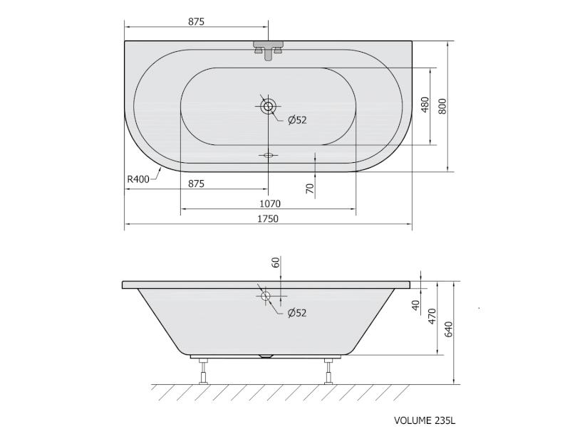 VIVA D nástěnná akrylátová vana 175x80x47cm, bílá 89119