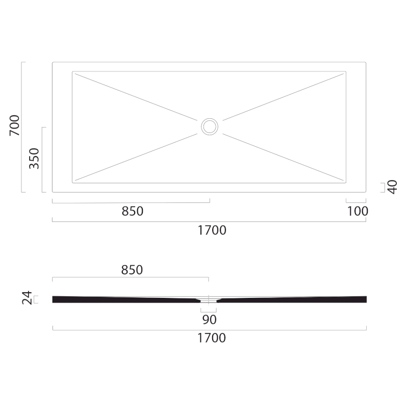 Keramická sprchová vanička, obdélník 170x70x2cm, creta mat 46170708