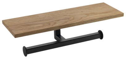 SKA dvojitý držák toaletního papíru s poličkou 30cm, černá mat/dub SKA425