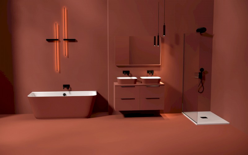 SKYLLA nástěnná stojící vana litý mramor 170x75x60cm, bílá/hnědá mat 72430.72