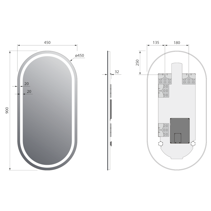 NYX oválné zrcadlo s LED osvětlením 45x90cm NY045