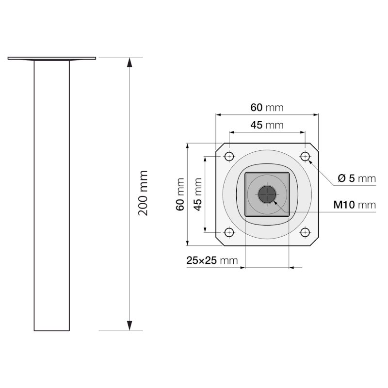 Nábytková nožička, výška 200mm, černá mat 30389