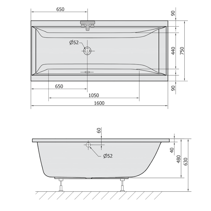 CLEO obdélníková vana 160x75x48cm, černá mat 93611.21