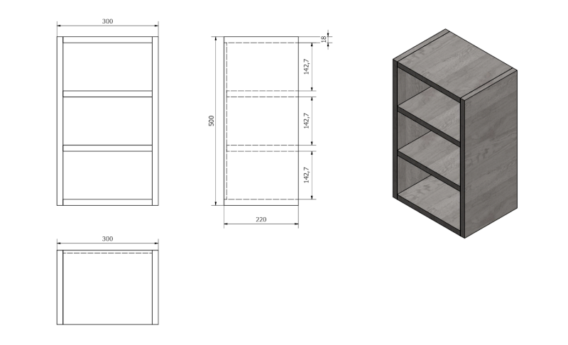 LATUS VI otevřená policová skříňka 30x50x22cm, bílá LT620-3030