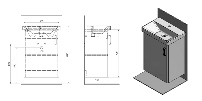 THEIA umyvadlová skříňka 50,9x70x35cm, 1x dvířka, levá, borovice rustik TH057-1616