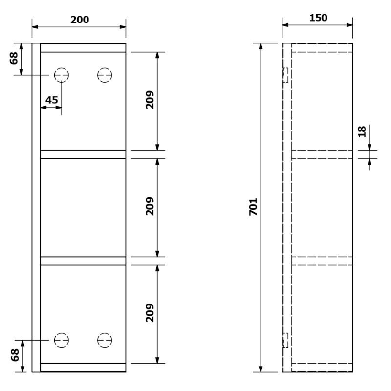 RIWA otevřená police 20x70x15 cm, levá/pravá, borovice rustik RIW250-0016