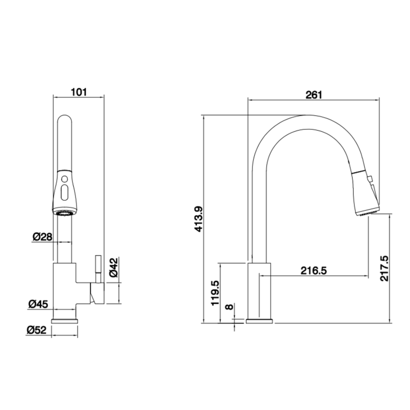 MIKELA stojánková dřezová baterie s výsuvnou sprškou, gun metal 1106-30GM
