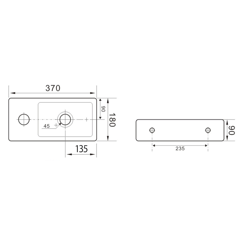 ZOE keramické umývátko 37x18cm, otvor pro baterii vlevo, bílá AR496