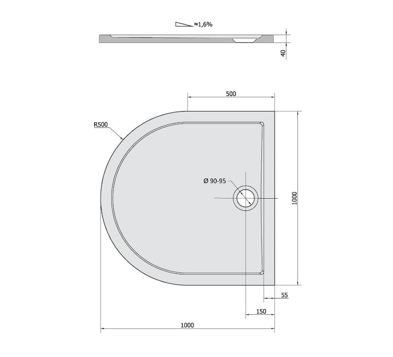 ISA 100 sprchová vanička z litého mramoru, půlkruh 100x100cm, bílá 72888